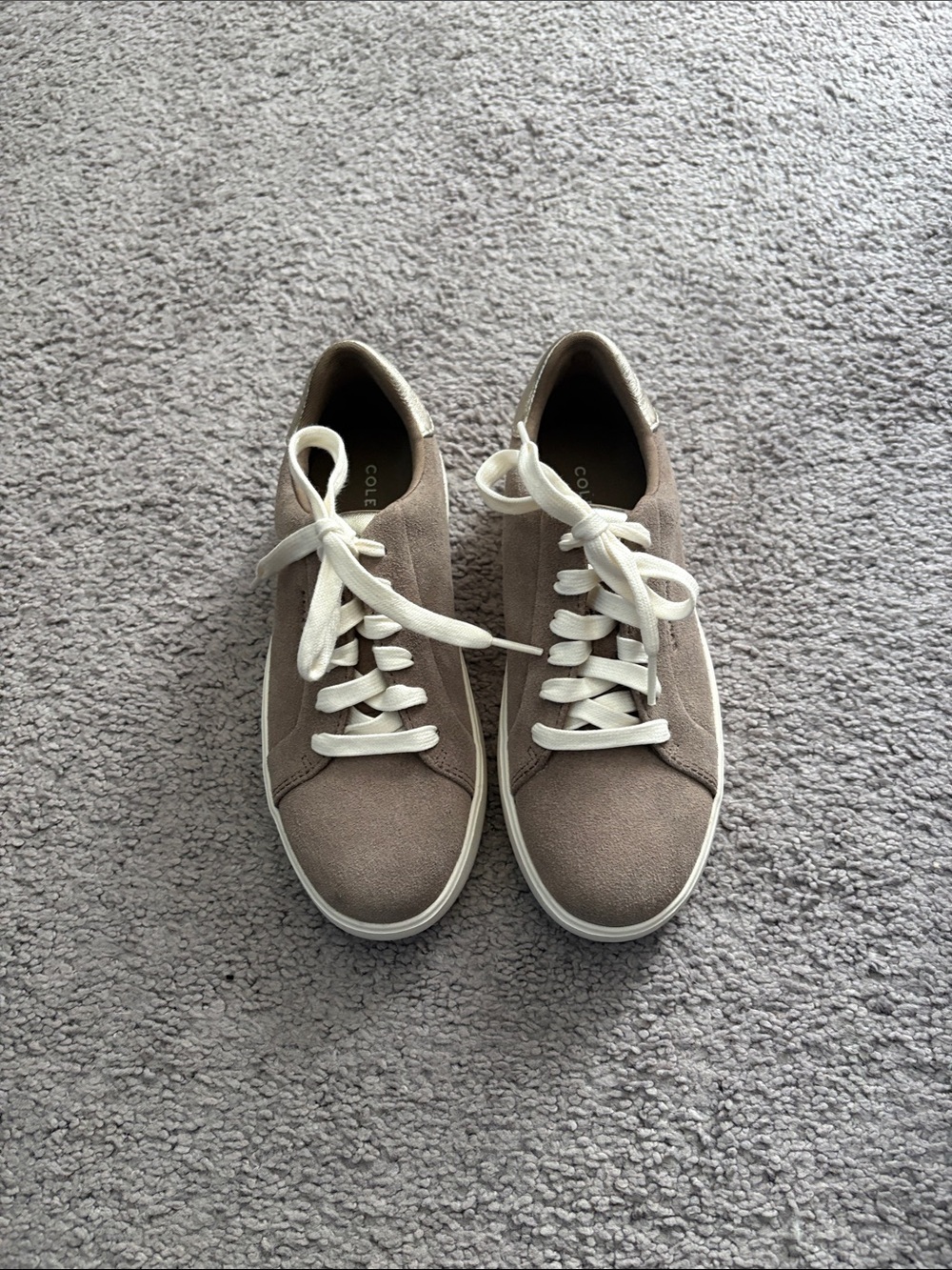 Cole Haan Women's Taupe Suede Low-Top Sneakers with White Laces